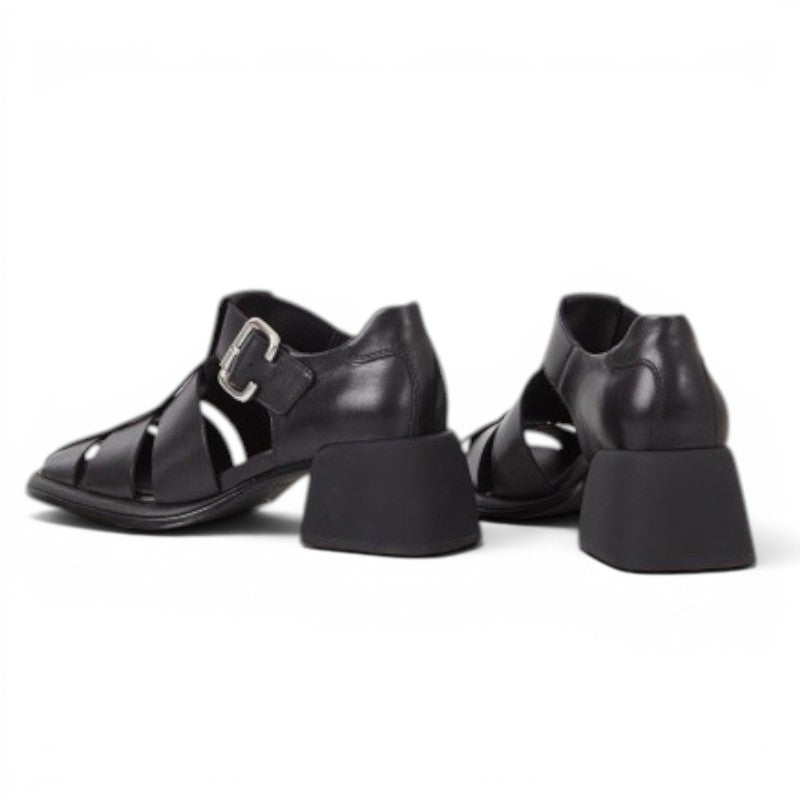 ShoeShop black leather fisherman sandals with buckle detail and chunky block heel.