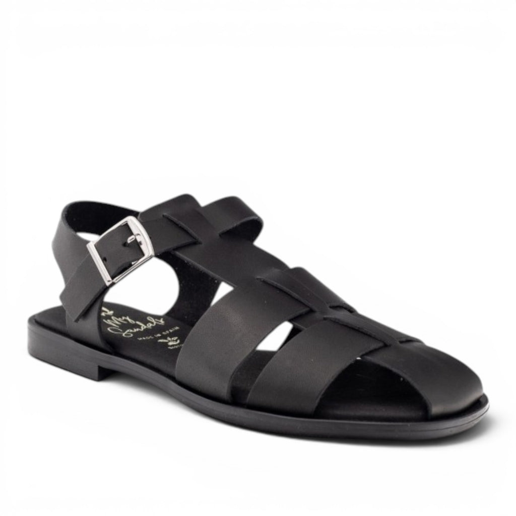 ShoeShop Oh My Sandals 5582 black leather gladiator sandals with a buckle strap and flat sole