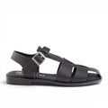 ShoeShop Oh My Sandals 5582 black leather gladiator style sandals with a buckled ankle strap and flat sole