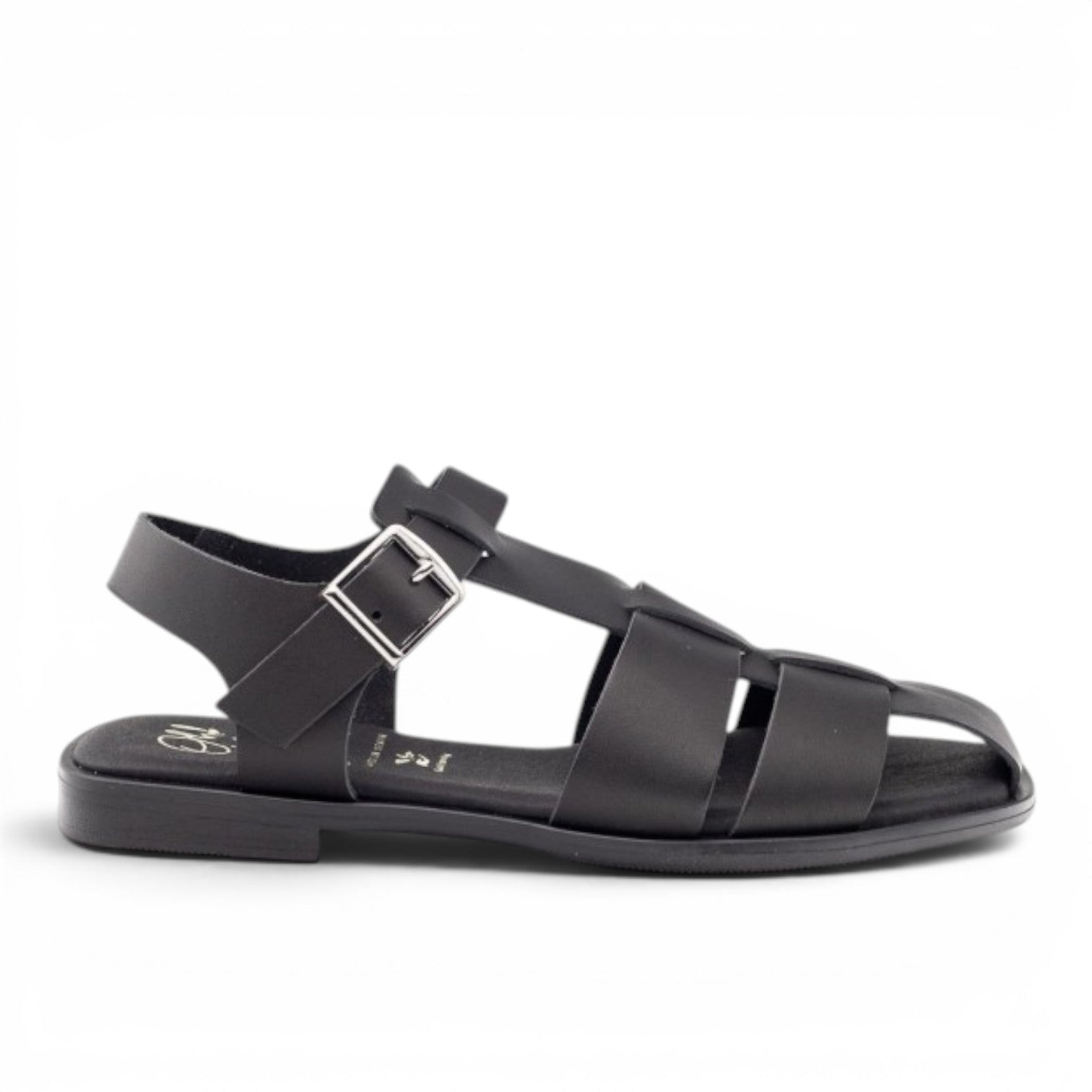 ShoeShop Oh My Sandals 5582 black leather gladiator style sandals with a buckled ankle strap and flat sole