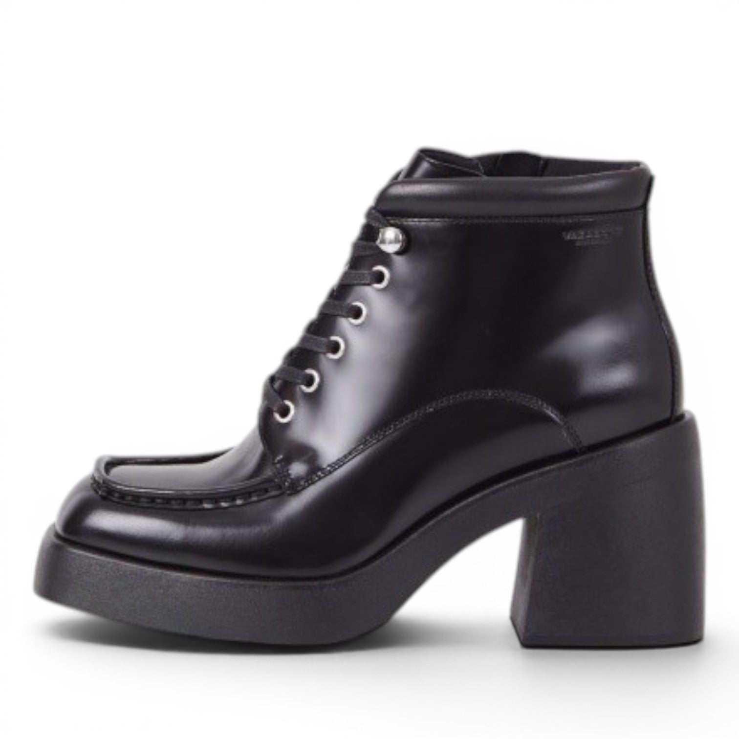 ShoeShop black leather lace-up platform boots with a side zipper and block heel.