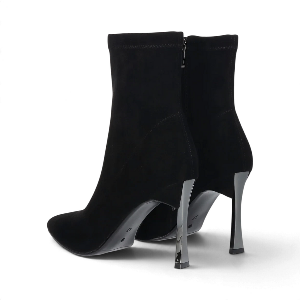 ShoeShop black synthetic ankle boots with a 9.5cm metallic stiletto heel and back zipper closure