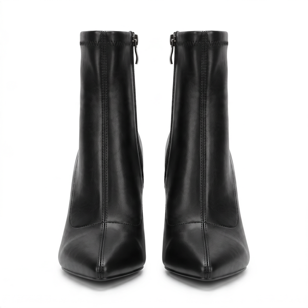 ShoeShop black synthetic pointed-toe ankle boots with a 9.5cm heel and side zipper closure