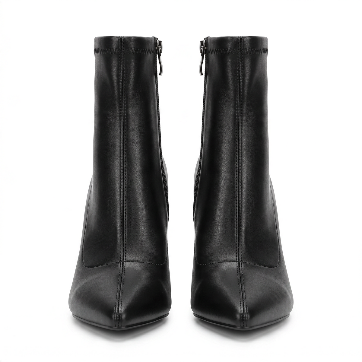 ShoeShop black synthetic pointed-toe ankle boots with a 9.5cm heel and side zipper closure