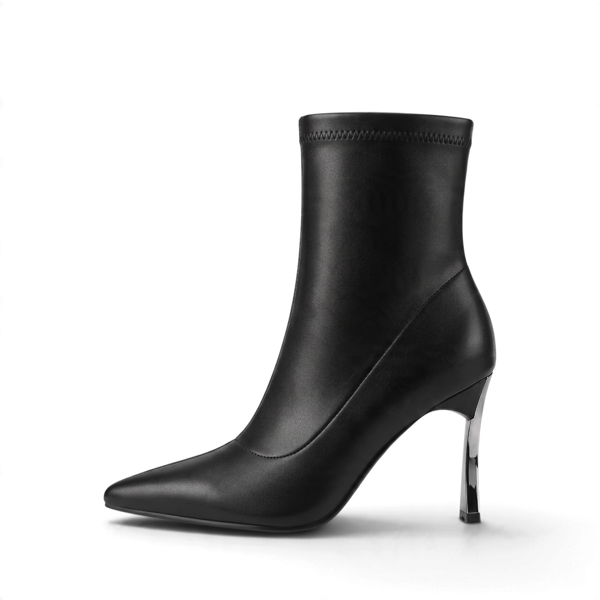 ShoeShop black synthetic ankle boots with a pointed toe and 9.5cm metallic stiletto heel