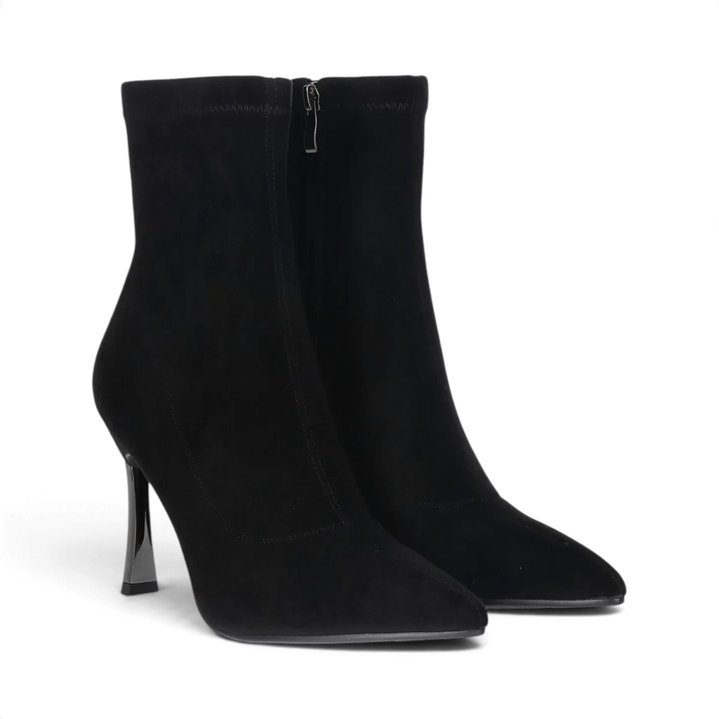 ShoeShop black synthetic ankle boots with a pointed toe and 9.5cm stiletto heel