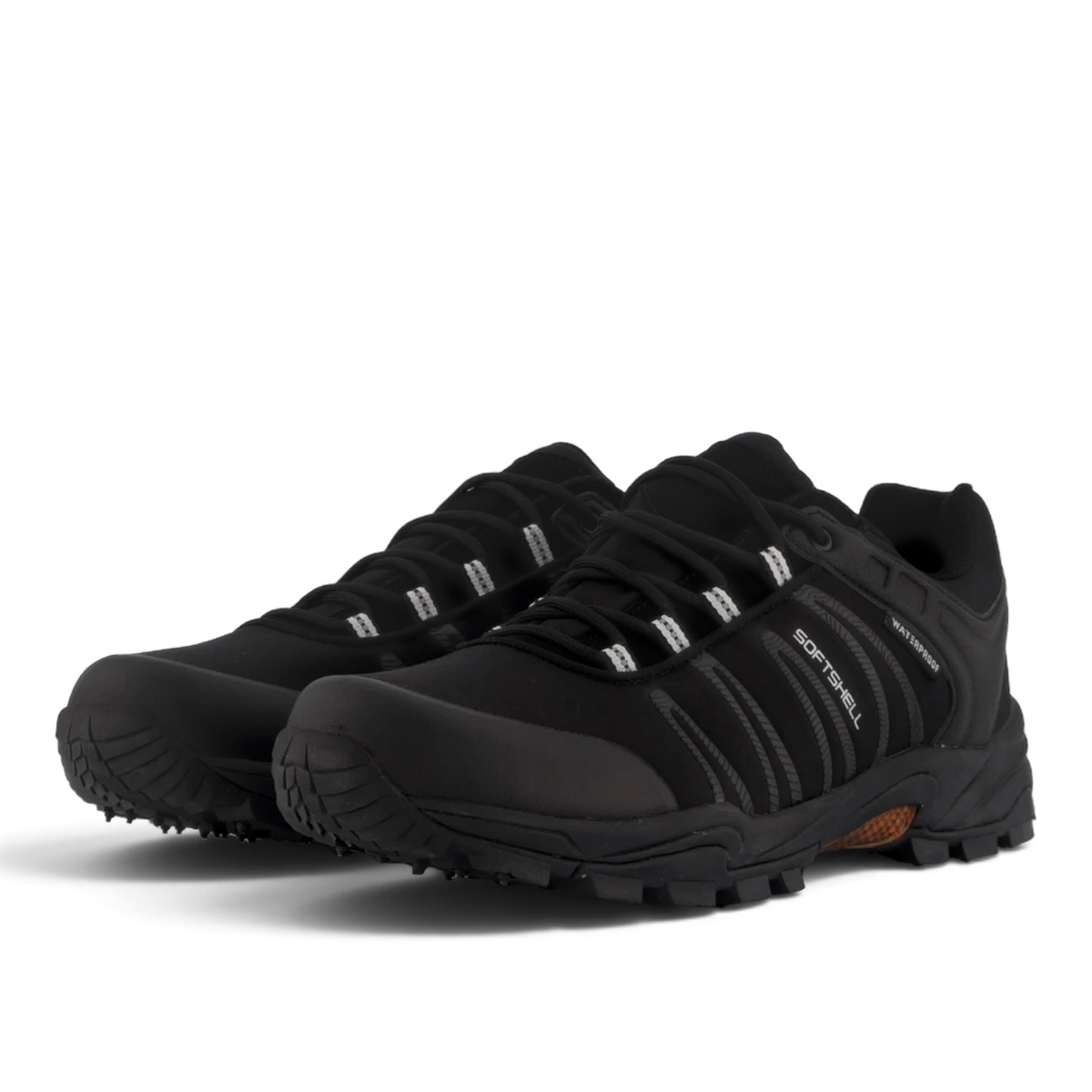 ShoeShop black waterproof softshell hiking sneakers with durable lugged soles and lace-up closure
