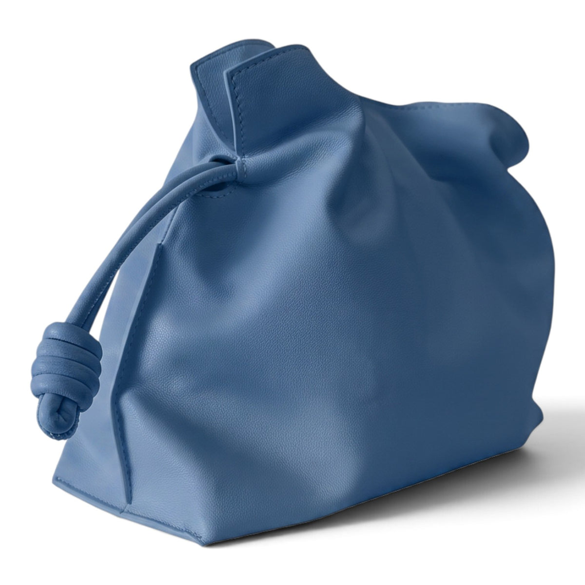 ShoeShop blue soft leather handbag with a drawstring closure and detachable shoulder strap