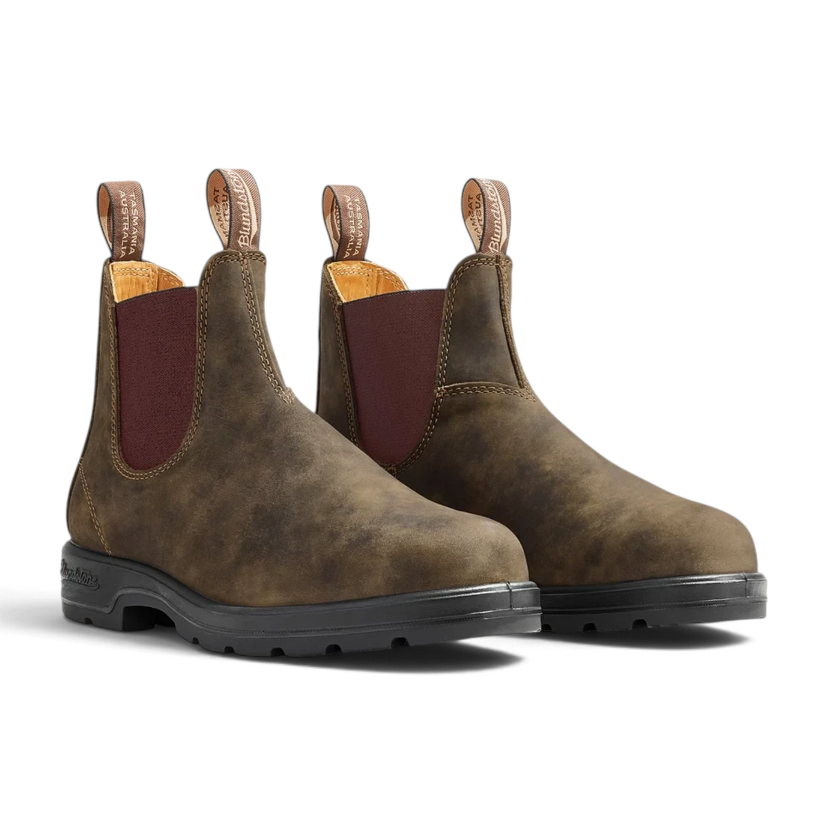 ShoeShop Blundstone 585 rustic brown leather Chelsea boots with elastic side panels and durable TPU soles