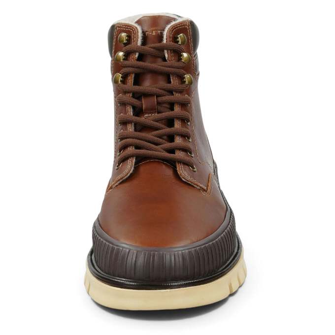 ShoeShop brown leather lace-up winter boots with a warm faux fur lining and a thick rubberized sole