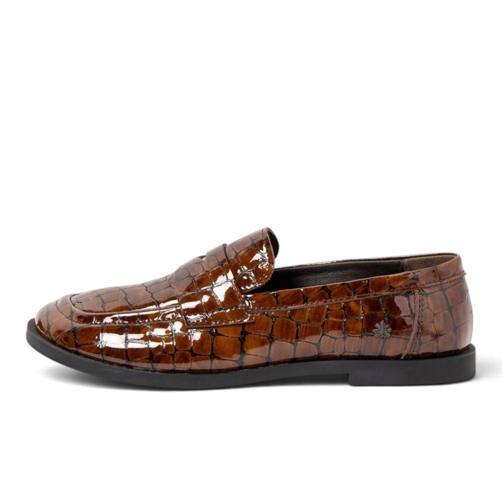 ShoeShop 2120 Siena brown patent leather loafers with a crocodile-embossed texture and durable TPU sole