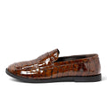 ShoeShop 2120 Siena brown patent leather loafers with a crocodile-embossed texture and durable TPU sole