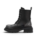 ShoeShop Buffalo 18332 black synthetic lace-up combat boot with a chunky TPR lug sole and distressed finish