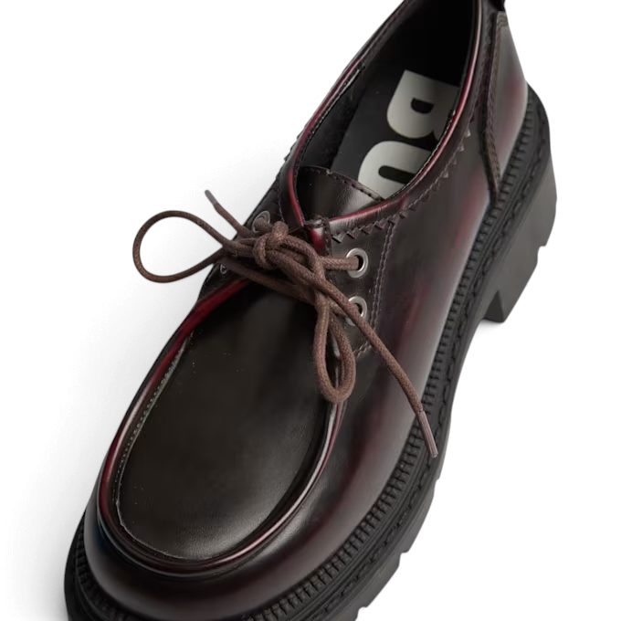 ShoeShop Buffalo Cathy Wallaby dark burgundy synthetic lace-up shoes with a chunky platform sole