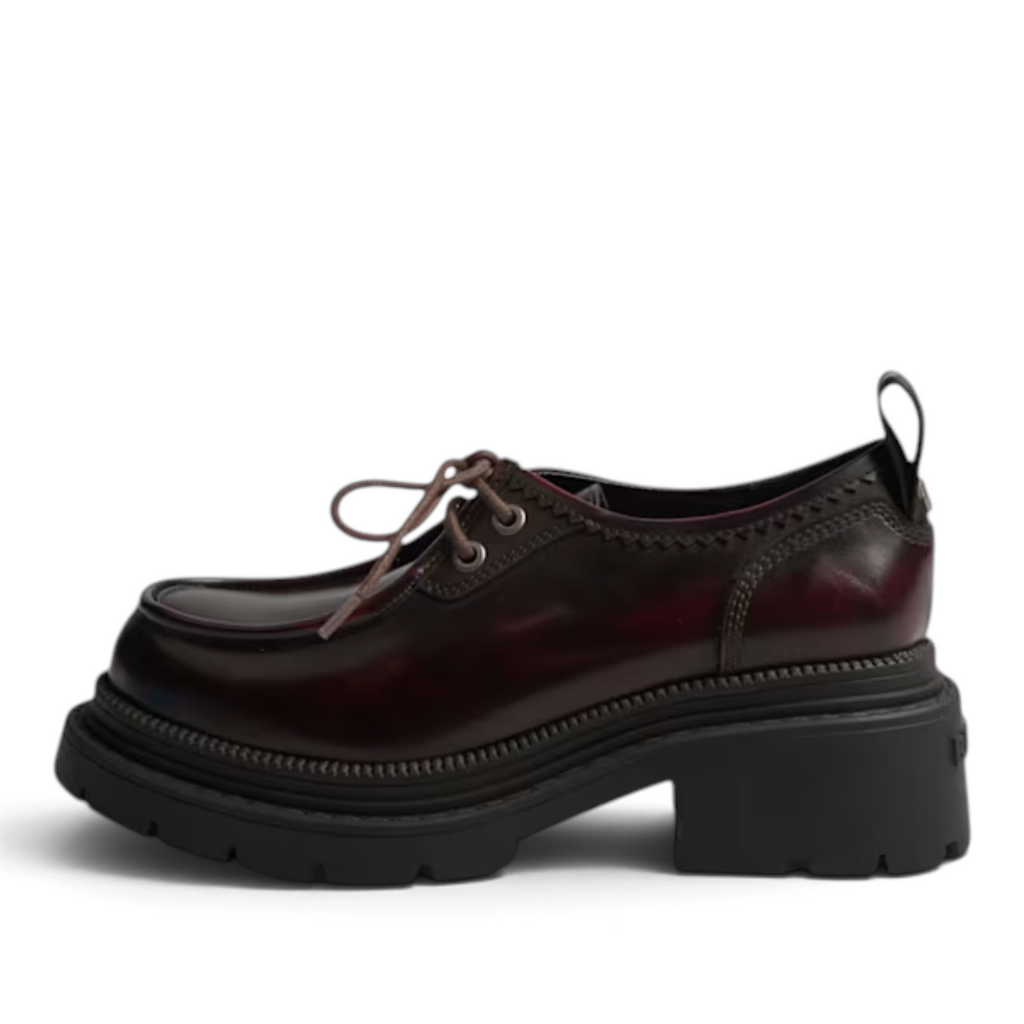 ShoeShop Buffalo 18395 Cathy Wallaby dark burgundy synthetic lace-up shoes with a chunky 5cm platform sole