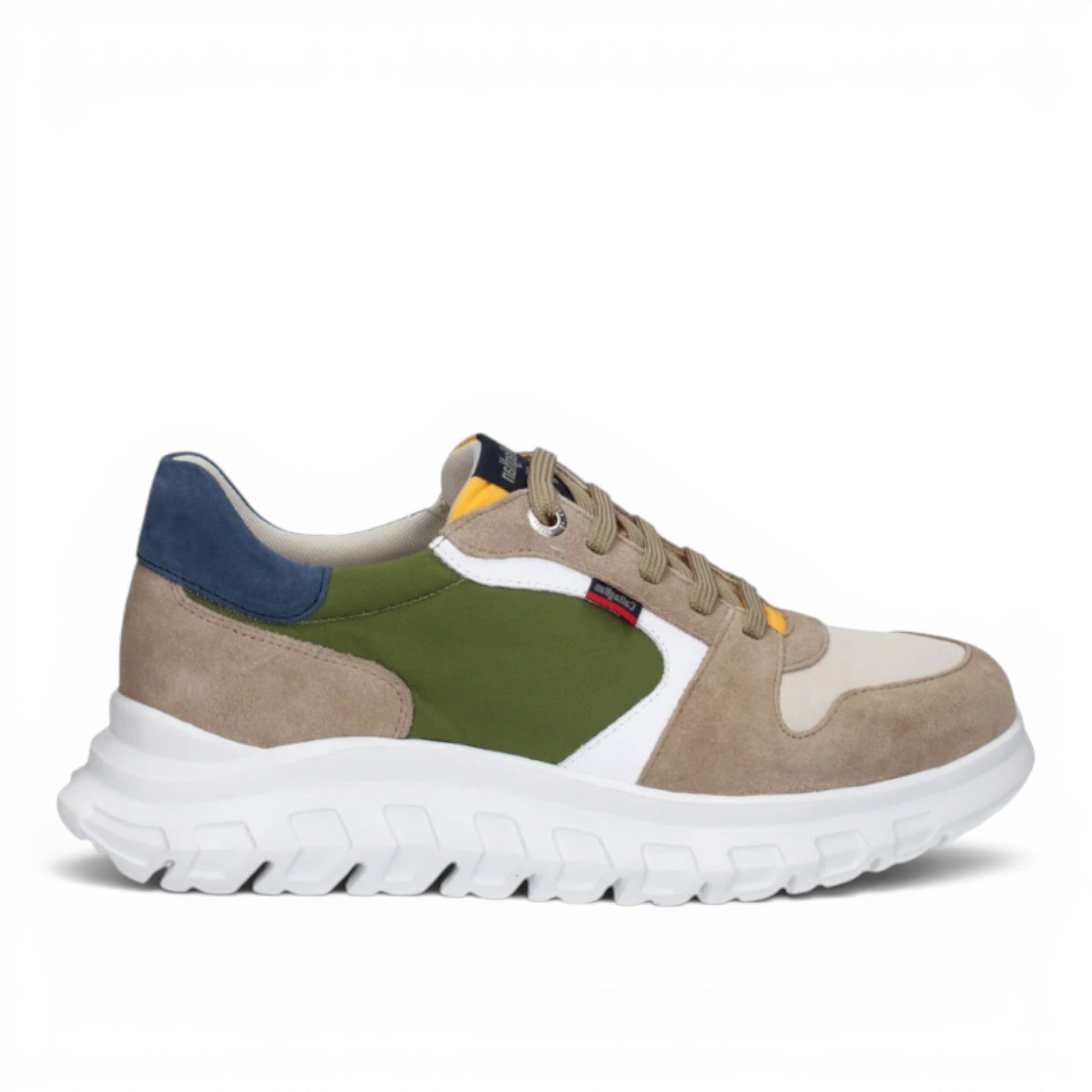 ShoeShop Callaghan 55303 sneakers in beige suede and green textile with a white chunky rubber sole