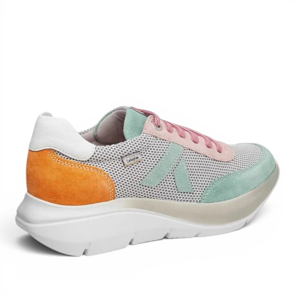 ShoeShop Callaghan 62400 multi-colored women's sneaker with mesh and suede panels and a thick white platform sole