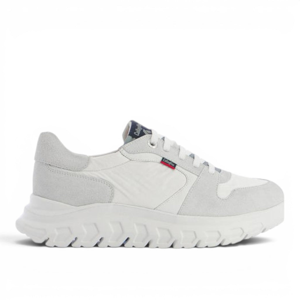 ShoeShop Callaghan 55303 white and grey suede and textile sneakers with a chunky serrated rubber sole