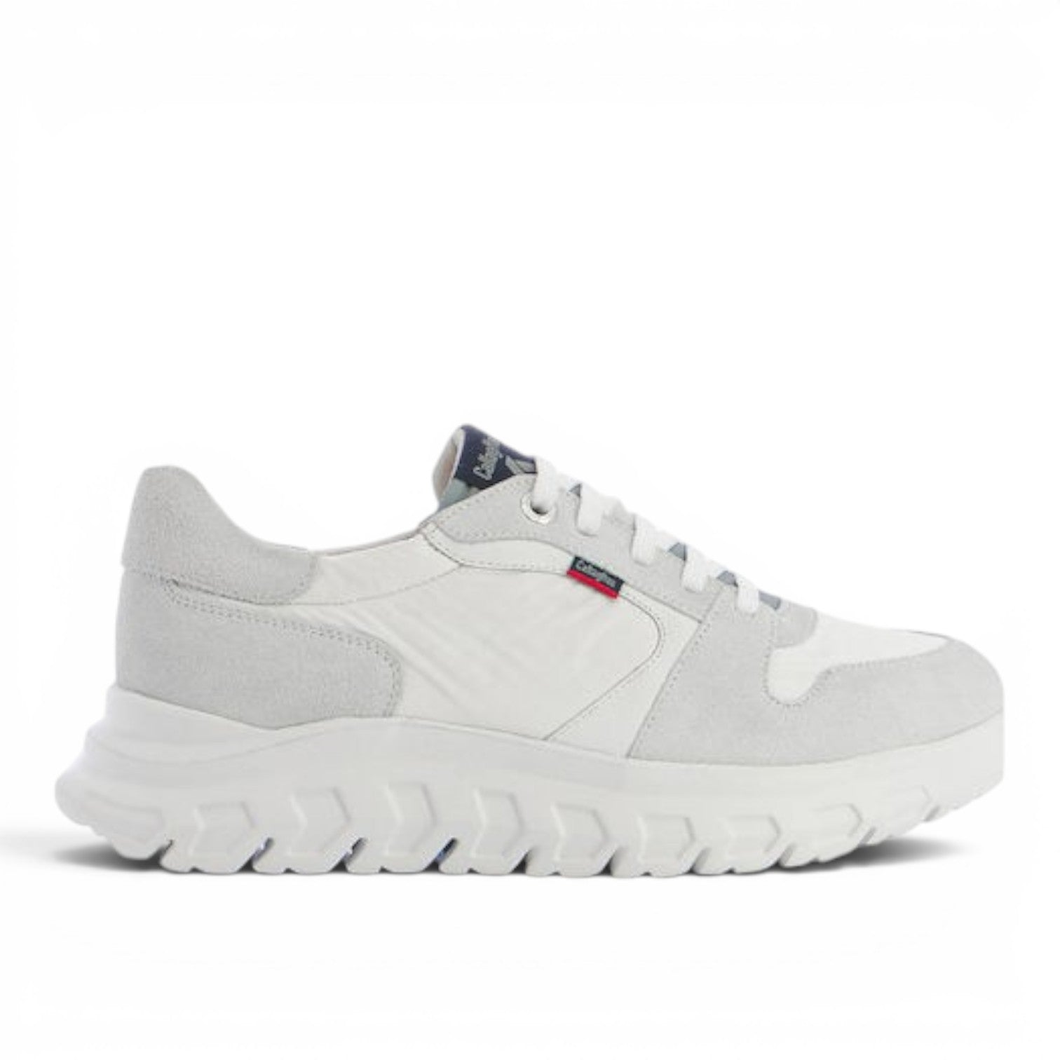 ShoeShop Callaghan 55303 white and grey suede and textile sneakers with a chunky serrated rubber sole