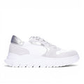 ShoeShop Callaghan 56003 white leather sneakers with metallic silver accents and a chunky platform sole