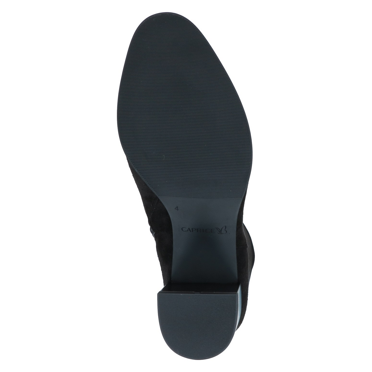 ShoeShop Caprice 9-25503 black block heel boot sole view with textured grip