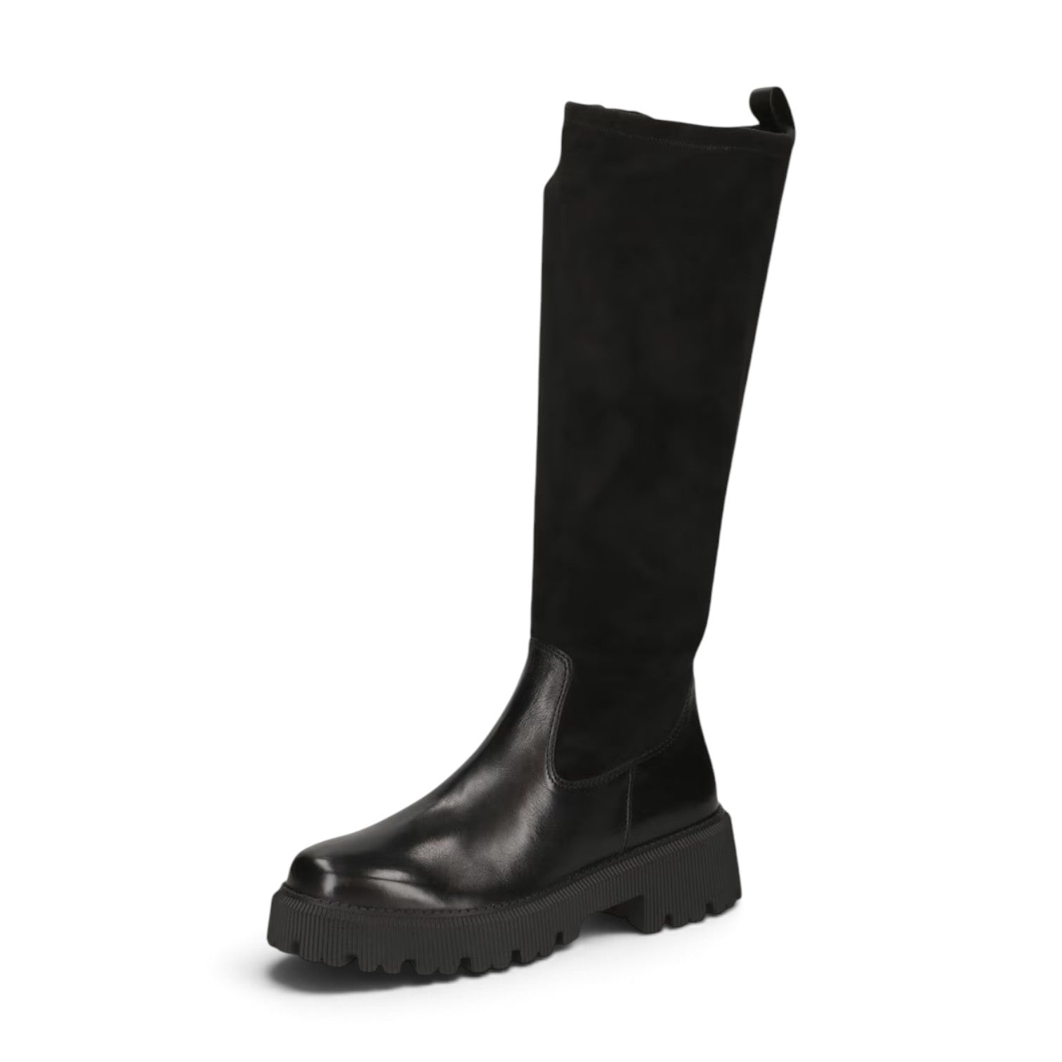 ShoeShop Caprice black knee-high boots with a leather and synthetic upper and a 5cm chunky lug sole