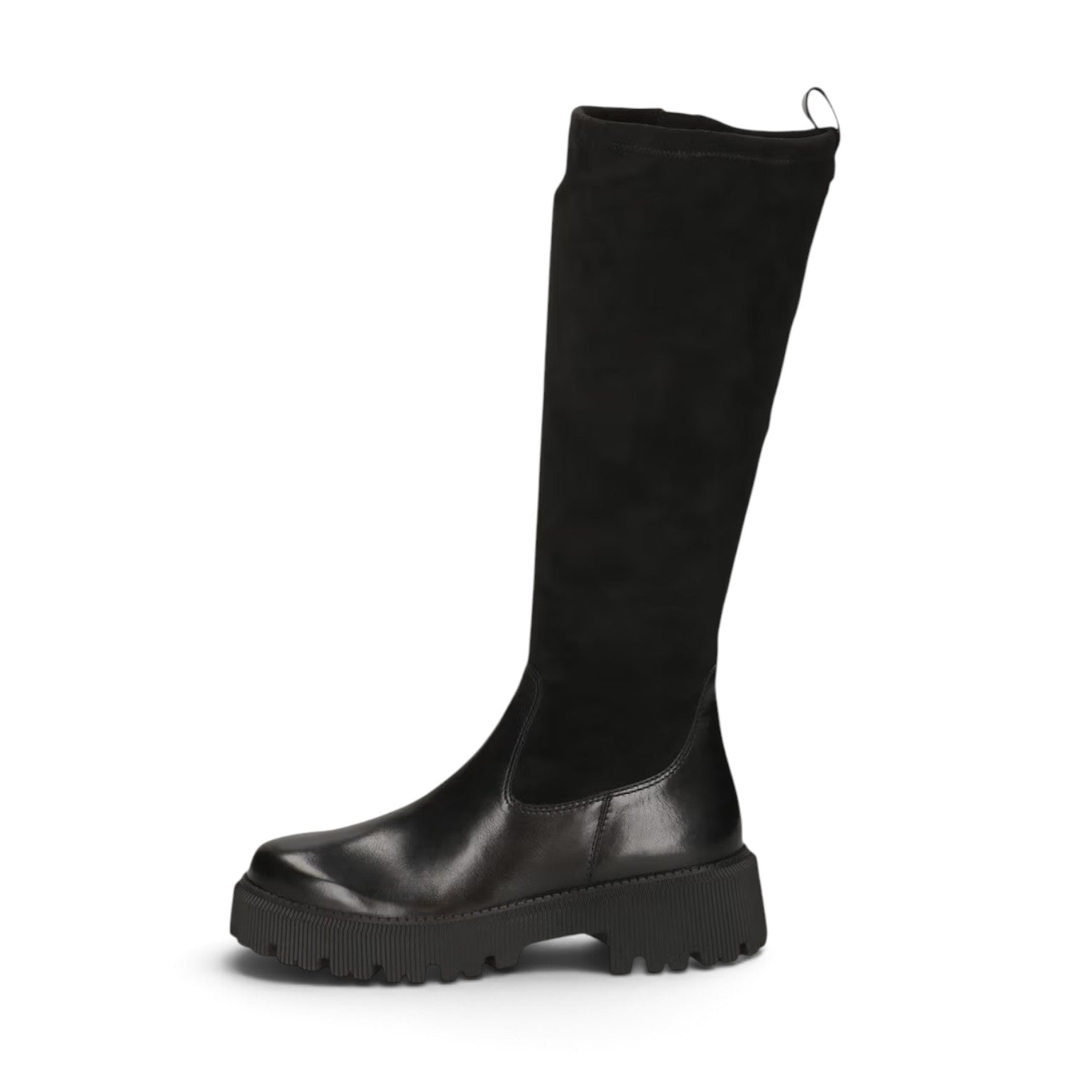 ShoeShop Caprice black knee-high boots with leather and synthetic upper and a 5cm chunky lug sole