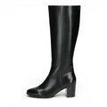 ShoeShop Caprice black leather knee-high boots with a block heel and minimalist design.
