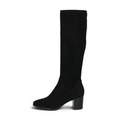 ShoeShop Caprice black suede knee-high boots with a block heel and sleek minimalist design