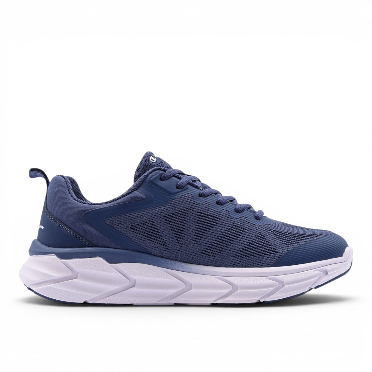 ShoeShop Champion FX III Low navy blue running sneakers with mesh upper and thick white cushioned sole.