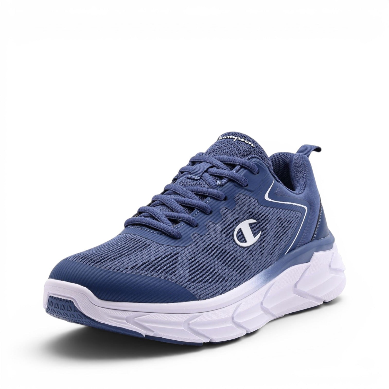 ShoeShop Champion FX III Low blue mesh running sneakers with white chunky sole and logo detail