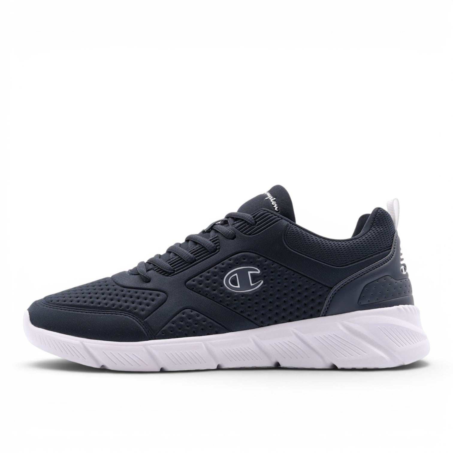 ShoeShop Champion Jolt dark navy sneakers with white athletic sole and side logo branding
