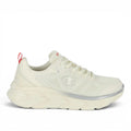 Champion S11696 off-white athletic sneakers with mesh upper, chunky sole, and red heel tab from ShoeShop.