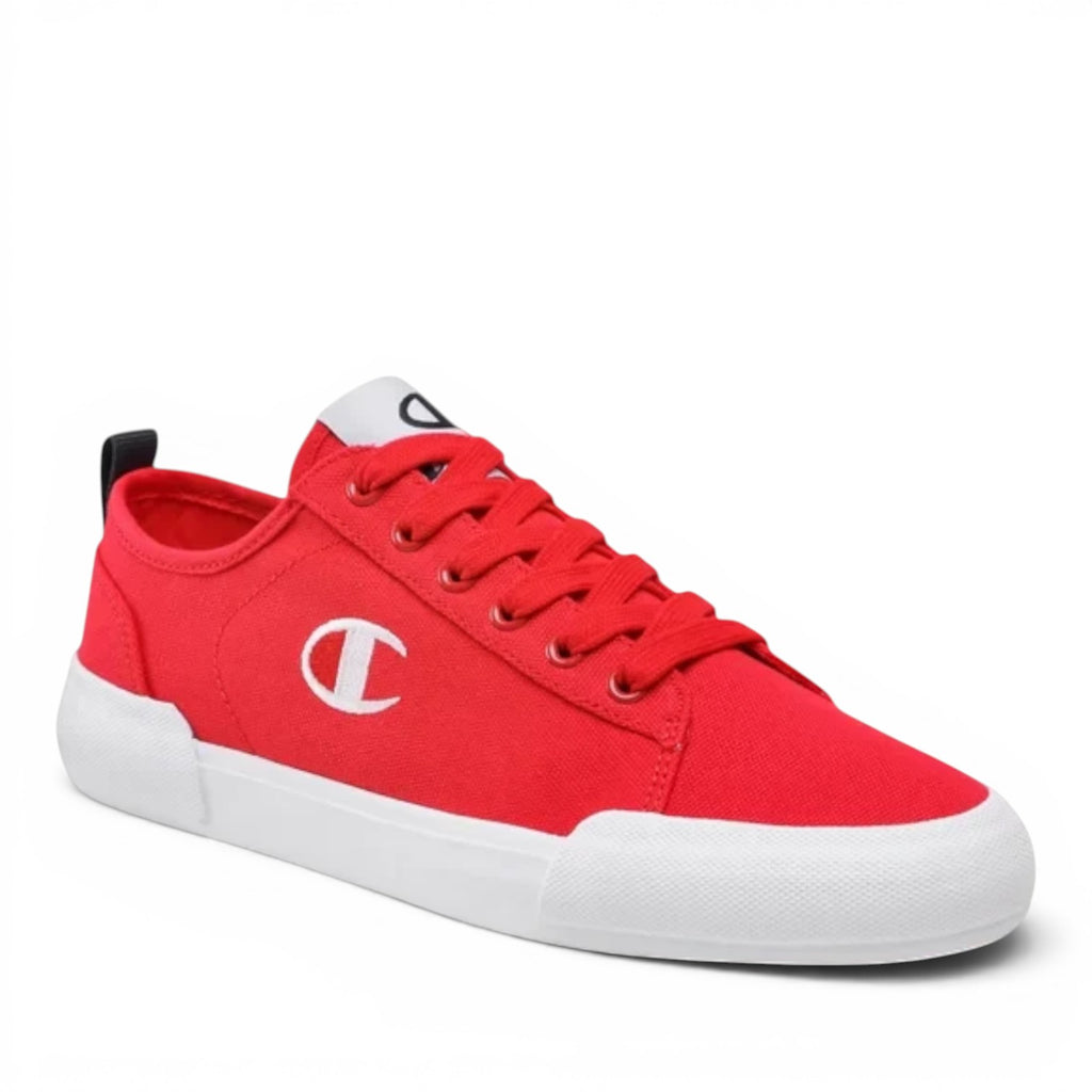 ShoeShop Champion S21856 red canvas low-top sneakers with white rubber sole and logo detail