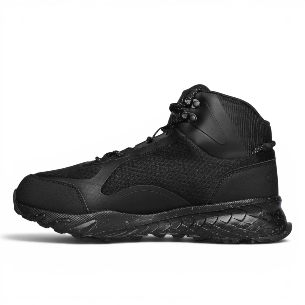 ShoeShop Champion Street Trek 3.0 Mid black synthetic hiking boots with durable rubber sole and lace-up design.