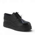 ShoeShop Comart 2C5319 black patent leather lace-up platform brogue shoes with a thick rubber sole.