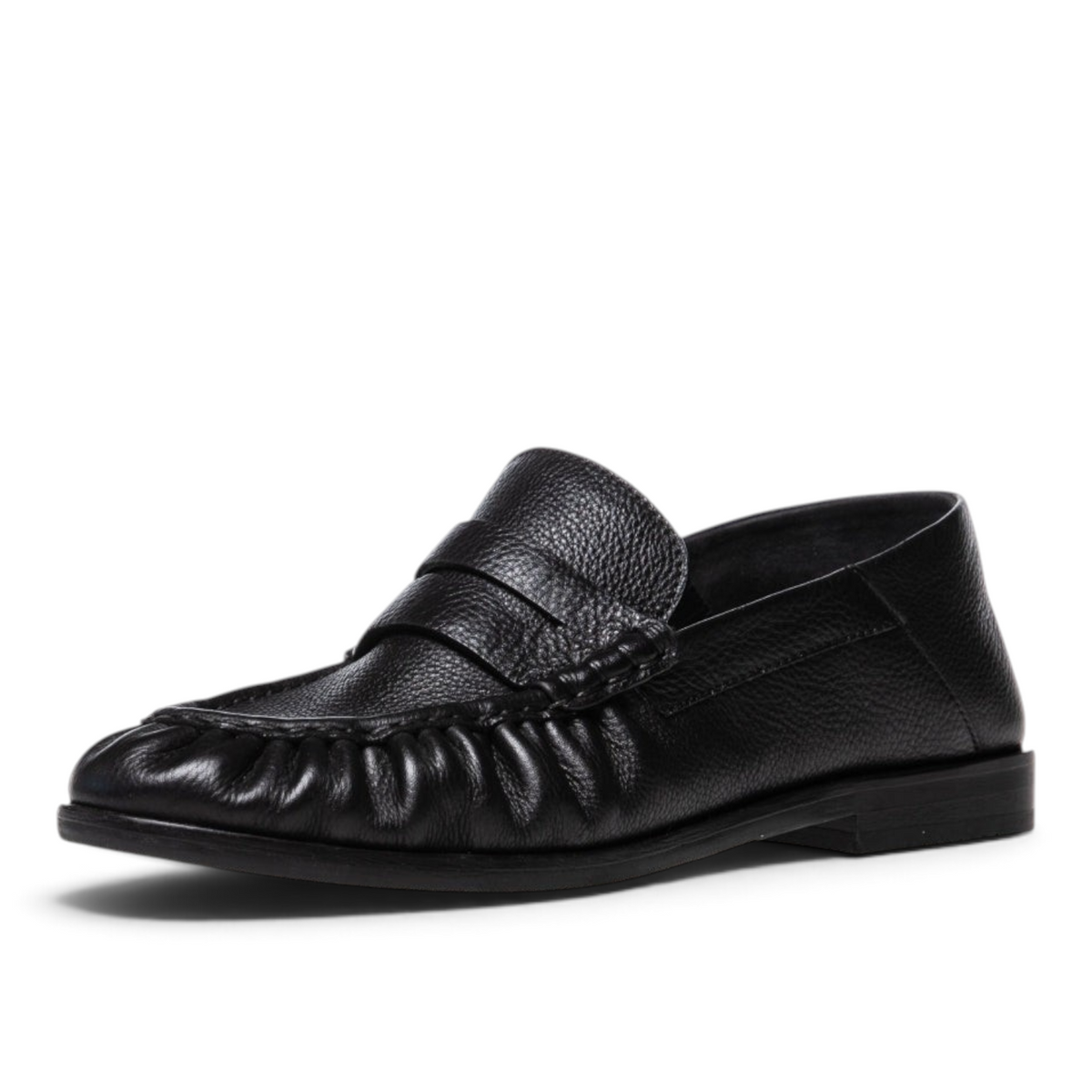 ShoeShop Copenhagen CS8775-1 black leather loafer with a gathered apron toe and durable TPU sole