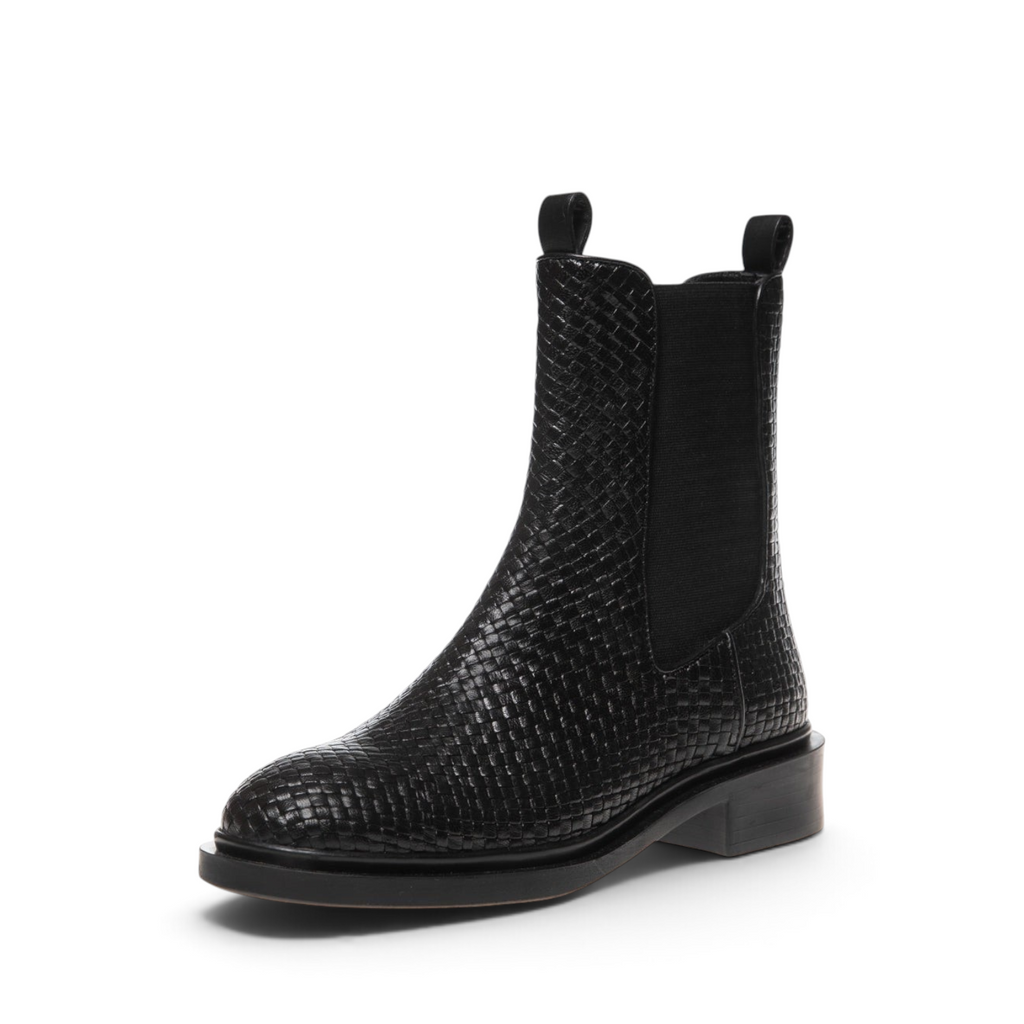 ShoeShop Copenhagen CS8278 black woven leather Chelsea boots with elastic side panels and durable rubber sole