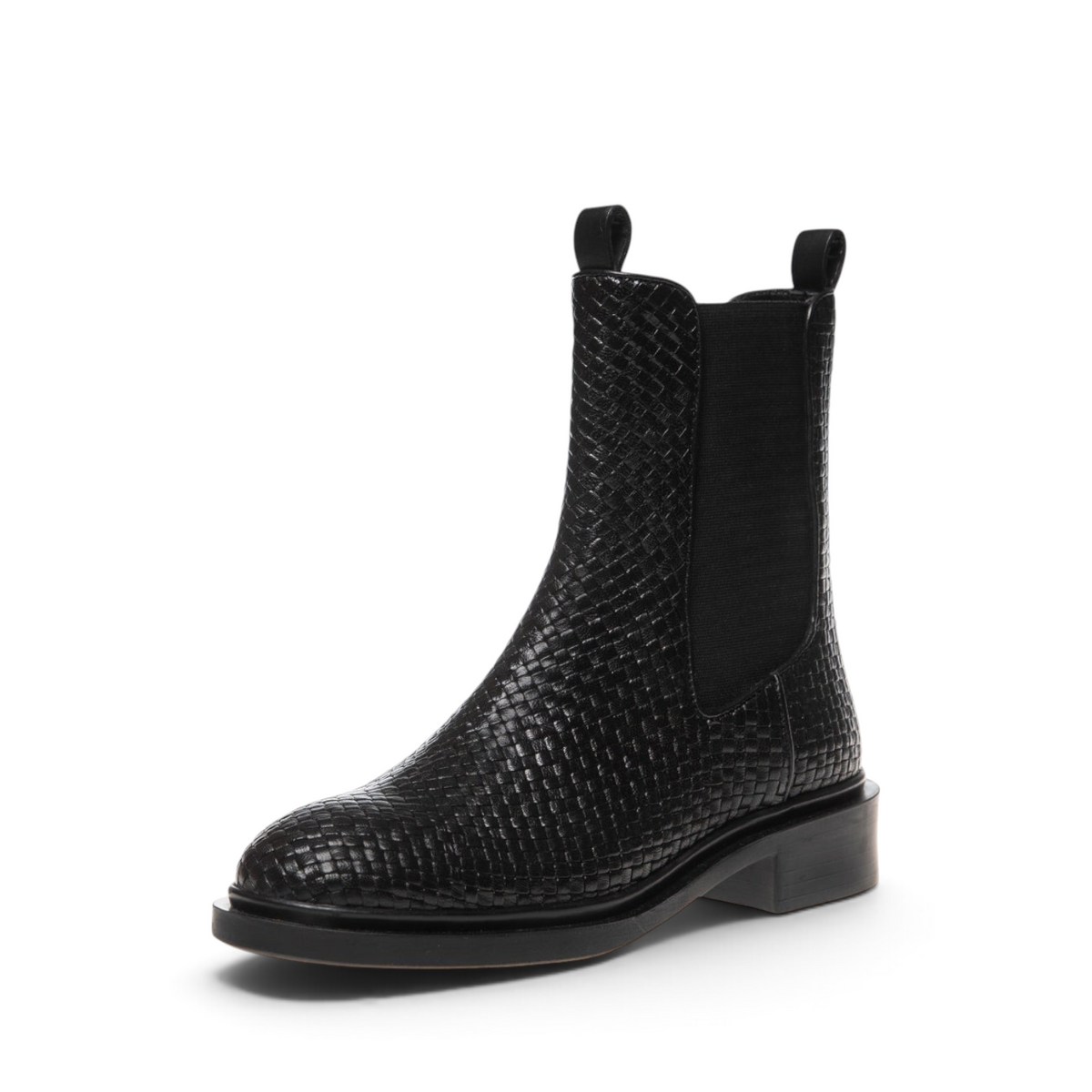 ShoeShop Copenhagen CS8278 black woven leather Chelsea boots with elastic side panels and durable rubber sole