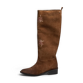 ShoeShop Copenhagen CS9068 brown suede knee-high boots with delicate floral embroidery and a low block heel