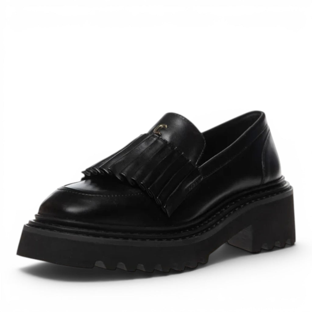ShoeShop Copenhagen CS8095 black leather loafers with a fringed kiltie detail and a chunky lug sole.