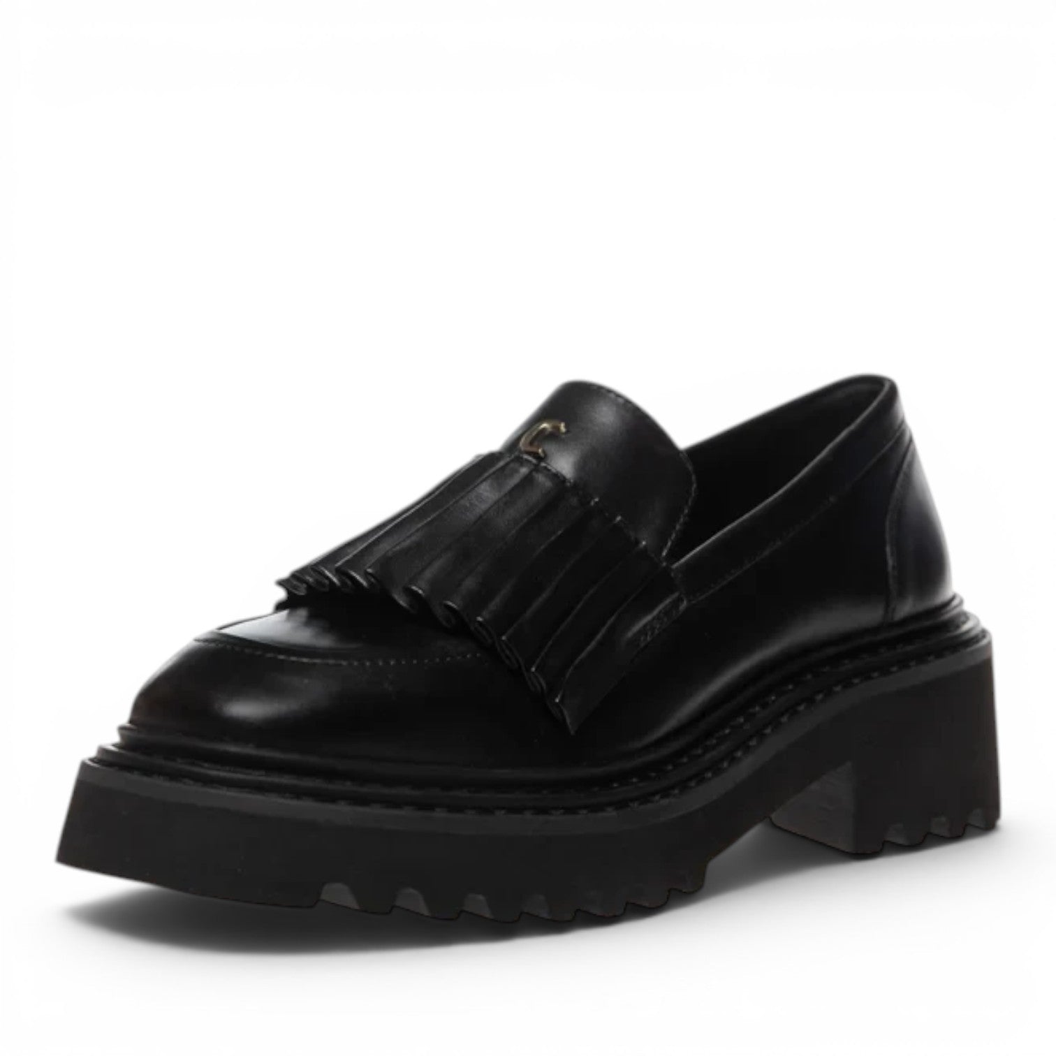 ShoeShop Copenhagen CS8095 black leather loafers with a fringed kiltie detail and a chunky lug sole.