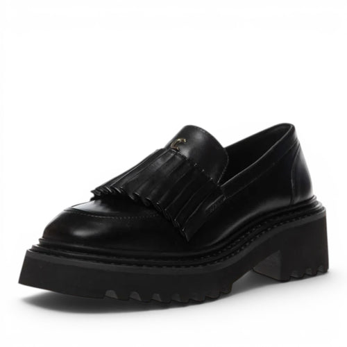 ShoeShop Copenhagen CS8095 black leather loafers with a fringed kiltie detail and a chunky lug sole.