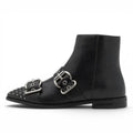 ShoeShop Copenhagen CS8602 black leather ankle boots with silver buckles and studded pointed toe detail.
