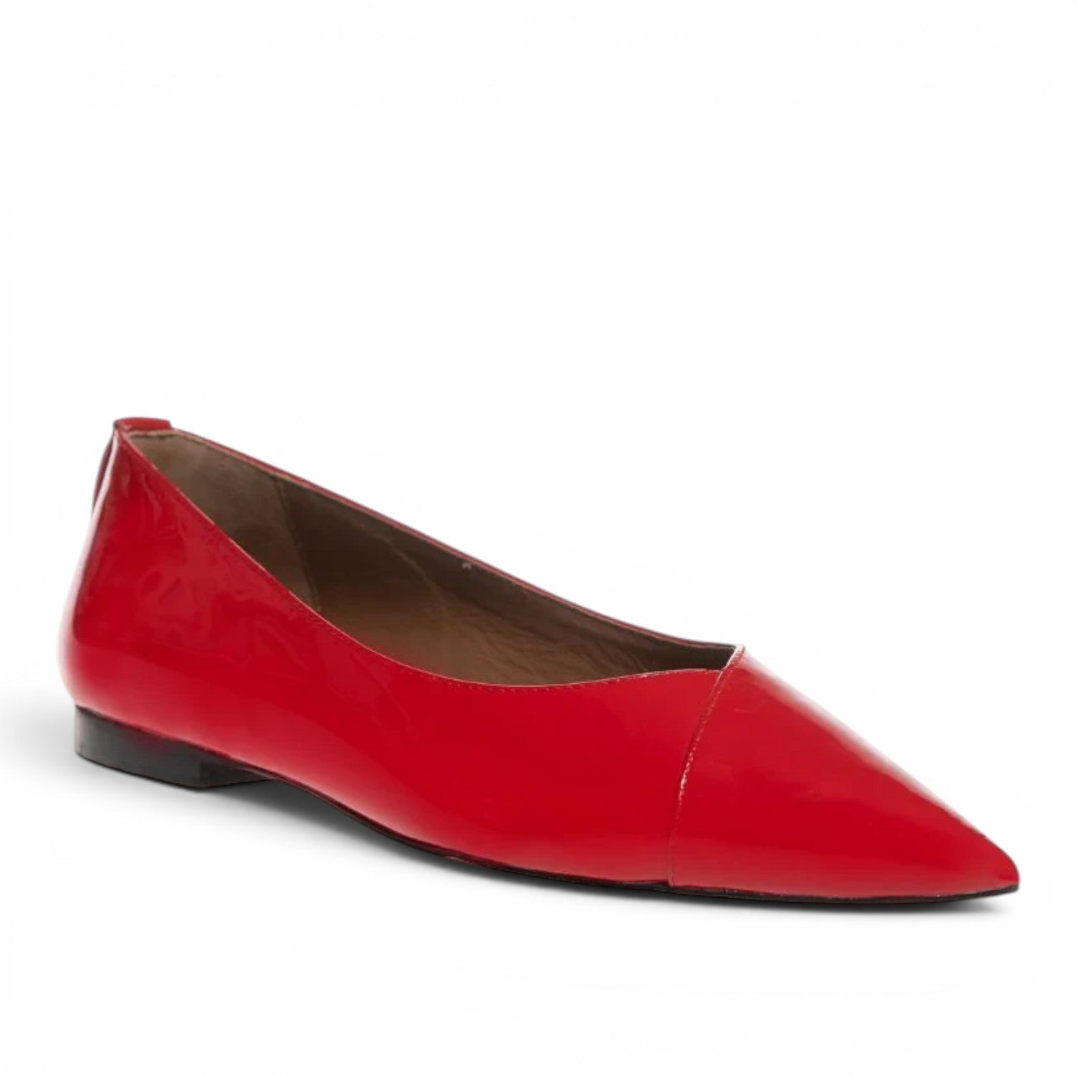 ShoeShop Copenhagen CS8334 red patent leather pointed-toe flat shoes with a low heel.