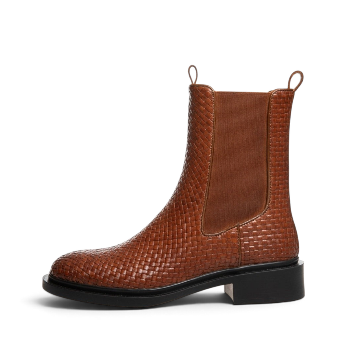 ShoeShop Copenhagen CS8278 brown woven leather Chelsea boot with elastic side panels and a black rubber sole