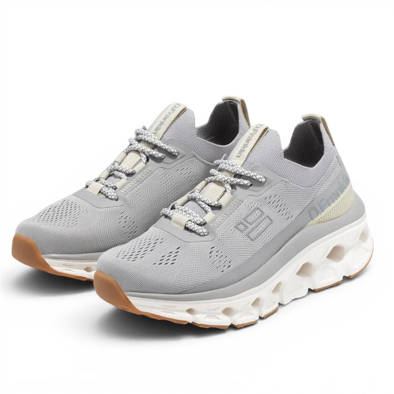 ShoeShop D.Franklin 401001 grey knit sneakers with a chunky white platform sole and gum rubber outsole.