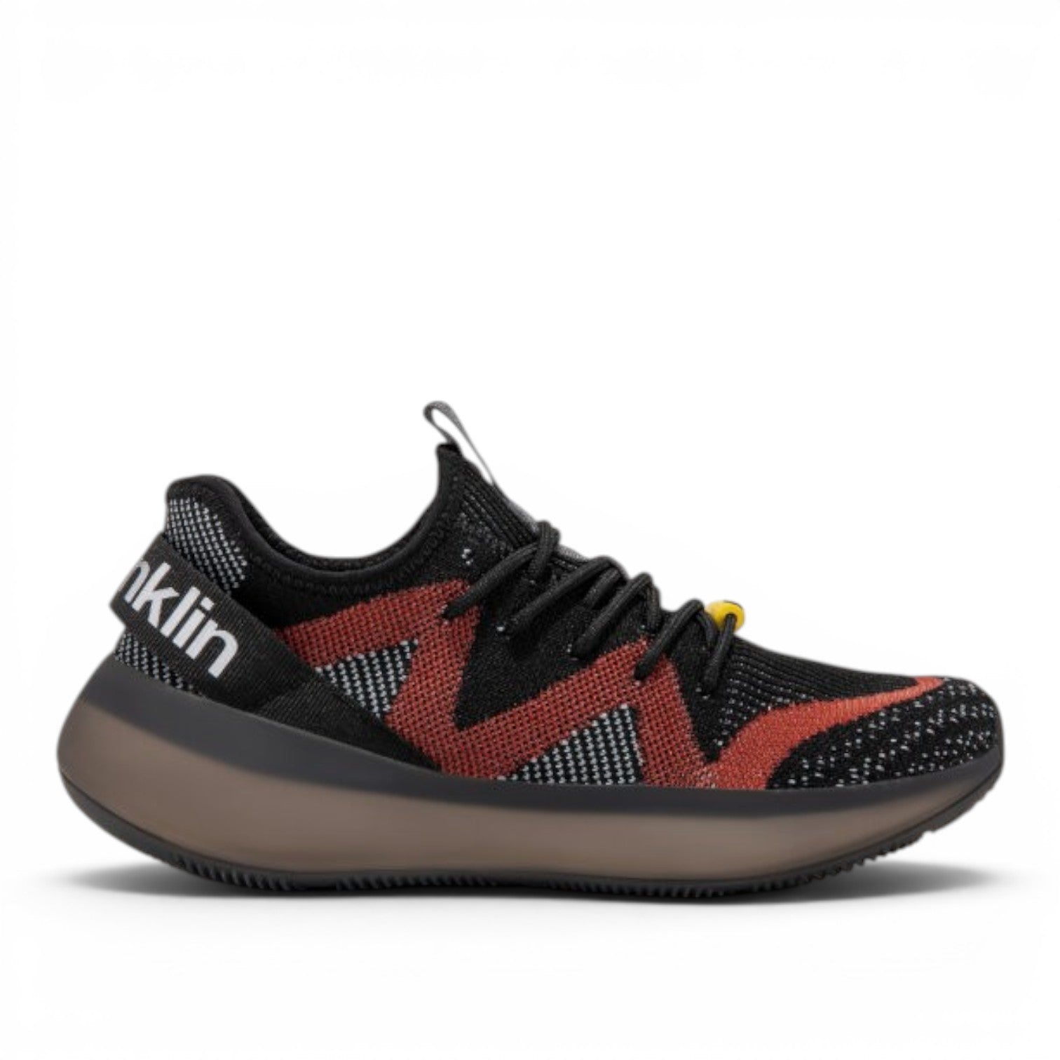 ShoeShop D.Franklin Mimetic V.2 sneakers in black and rust with synthetic knit upper and chunky rubber sole.