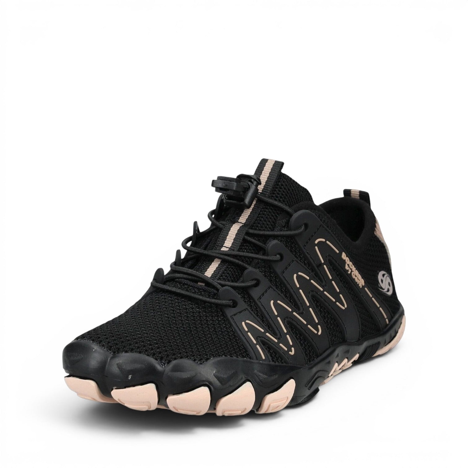 ShoeShop Dockers by Gerli black mesh sneakers with beige accents, quick-lace system, and durable rubber sole.