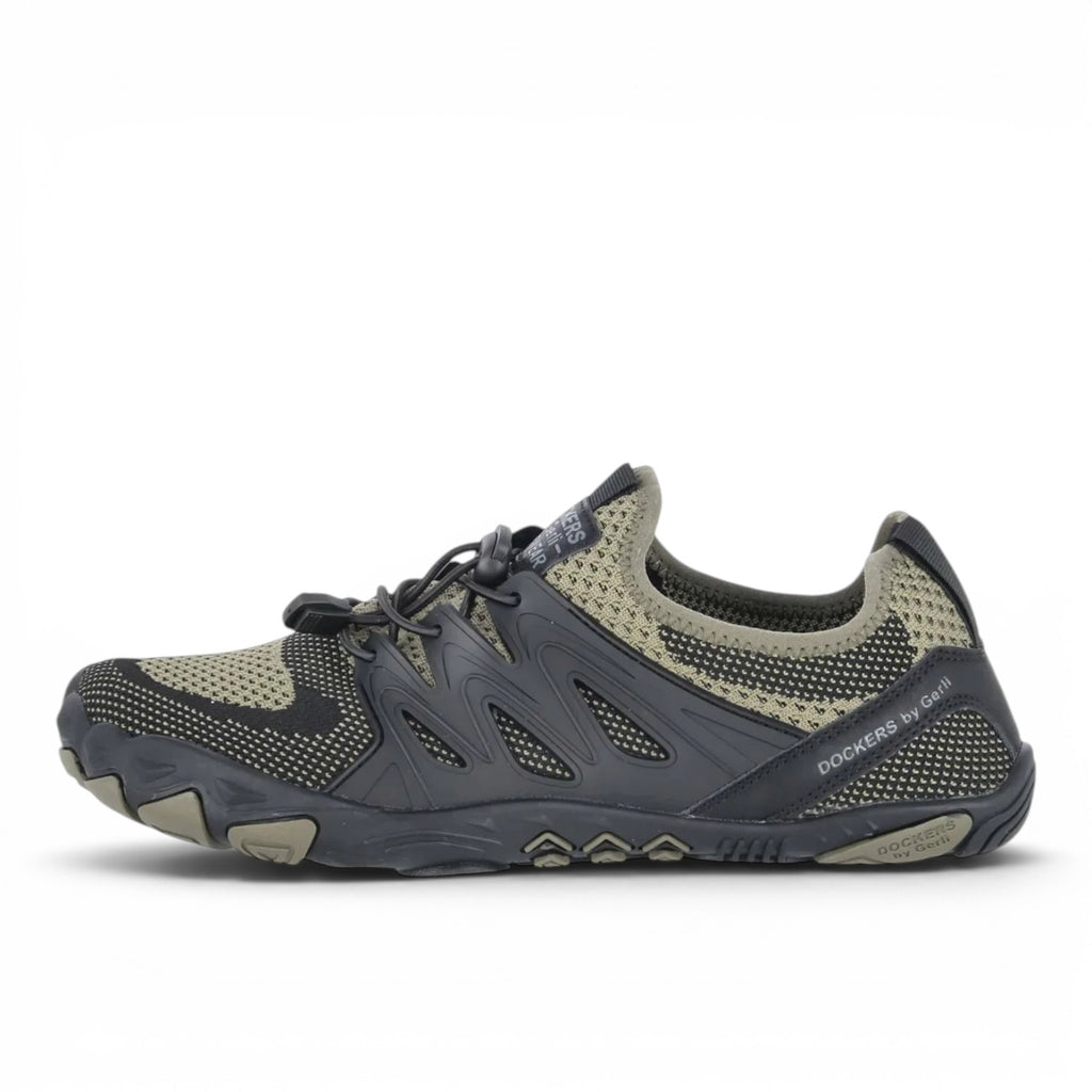 ShoeShop Dockers by Gerli olive green textile outdoor sneakers with black rubber sole and quick-lace system